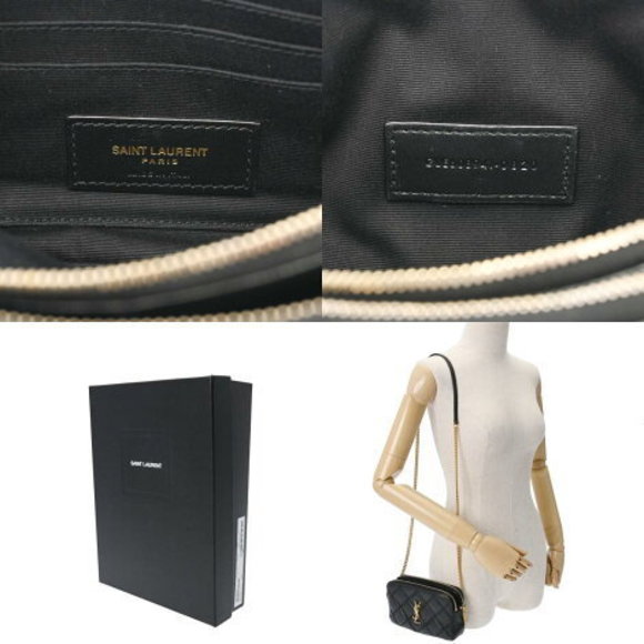 SAINT LAURENT Becky Double Zip Chain Black Leather Shoulder Bag - Picture 12 of 12